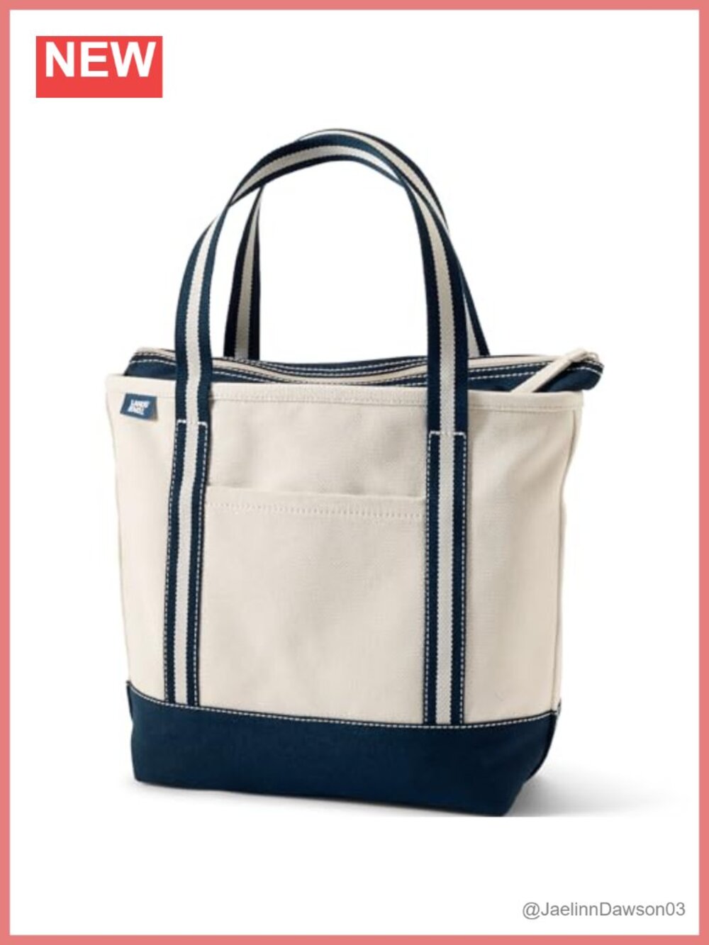 Lands' End Zip Canvas Tote - 100% Cotton Water Resistant Shoulder Bag